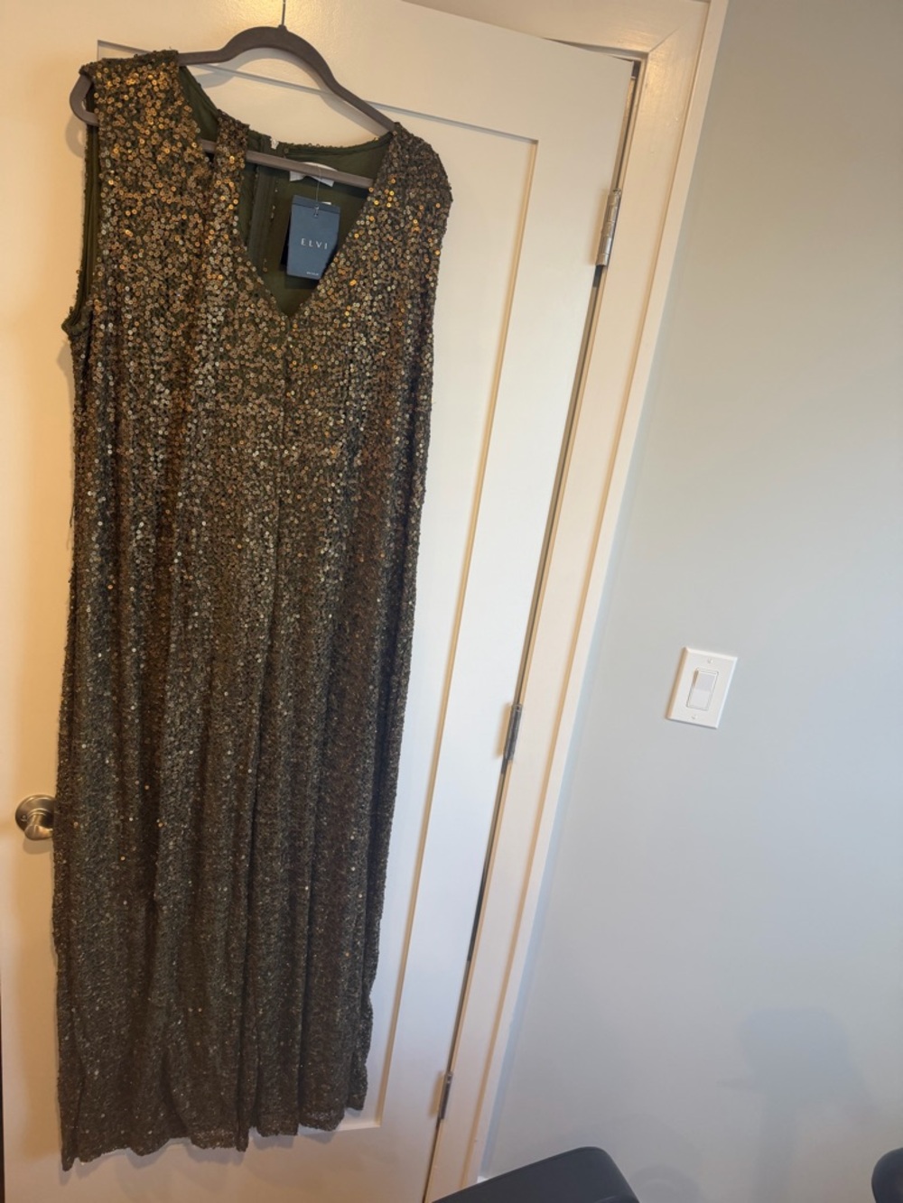 Elvi Olive Sequin Maxi Jumpsuit